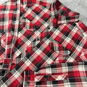 Columbia Mens Red Black Plaid Long Sleeve Button Down Hiking Shirt Size XL